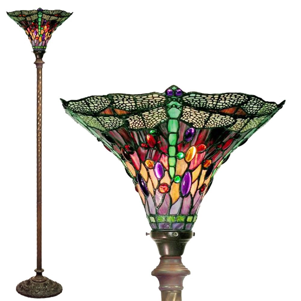 Warehouse of Tiffany 68" Dragonfly Torchiere Floor Lamp with Glass Shade - Image 2
