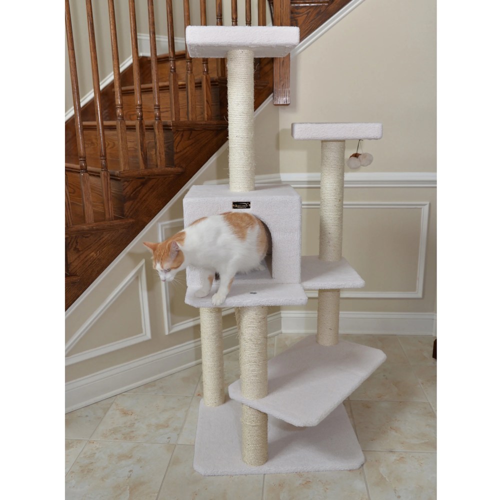 Armarkat Real Wood Cat Tree & Condo Scratching Post Tower, Ivory, 57" Ivory - Image 5