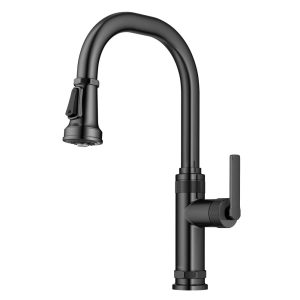 KRAUS Allyn Industrial Pull-Down Single Handle Kitchen Faucet in Spot-Free Black Stainless Steel