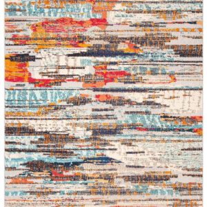 SAFAVIEH Madison Orlando Abstract Distressed Area Rug, Ivory/Multi, 5'3" x 7'6"