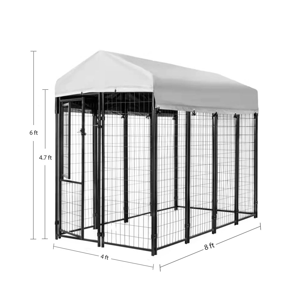 KennelMaster Welded Wire Dog Kennel with Waterproof Cover, Black 8 ft x 4 ft x 6 ft for Indoor & Outdoor Use - Image 10