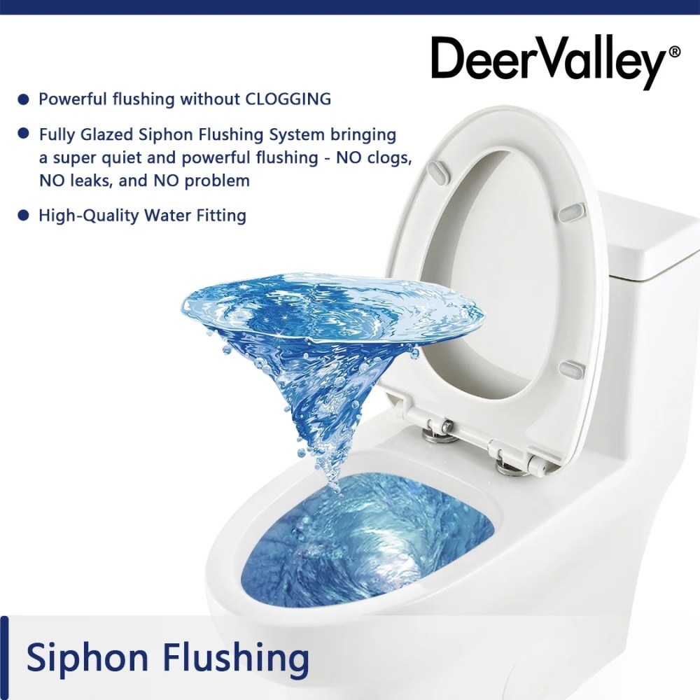 DeerValley Dual Flush Elongated 0.8/1.28GPF Water Efficient One-Piece Standard-Size Toilet (Seat Included) - Image 8