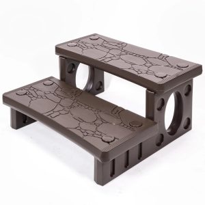 XtremepowerUS Spa Step Hot Tub Step Universal Camper Deck - Anti-Slip - 2 Step Brown