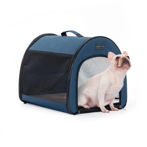 PETSFIT Soft Sided Dog Crate,  Travel Dog Crate - 19 Inch Lightweight,  Roomy,  Easy to Set Up,  Portable Pop Up Dog Carrier with Thick Mat,  Sturdy Portable Dog Crate, Navy Blue, Small