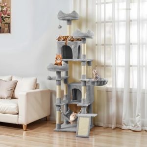 Uforic 75" Multi-Level Cat Tree Tower with Condos,  Hammocks,  Scratch Posts,  Light Gray