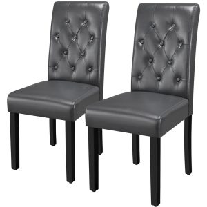 Alden Design Modern Tufted Padded Dining Chair with Tall Back, Set of 2, Gray