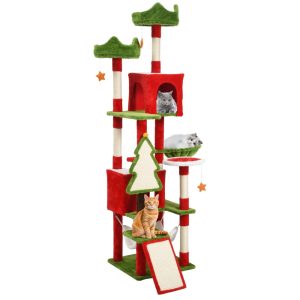 Uforic 75" Cat Tree Tower Condo,  Multi-Level Christmas Cat Climbing Tower with Top Perches,  Hammock,  Scratching Posts,  for Indoor Kittens' Play Center