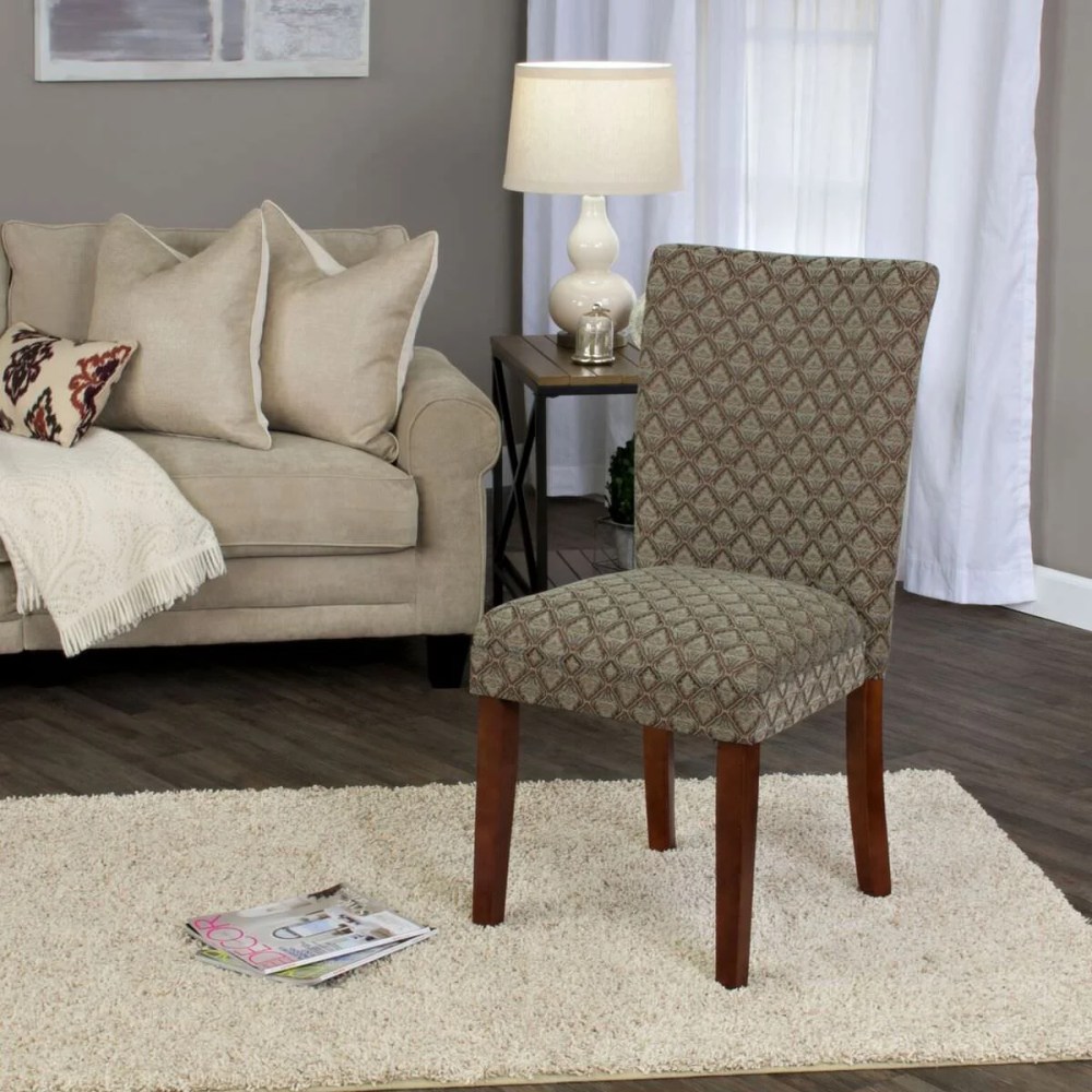 HomePop Parsons Dining Chair, Brown and Blue Fabric - Image 6