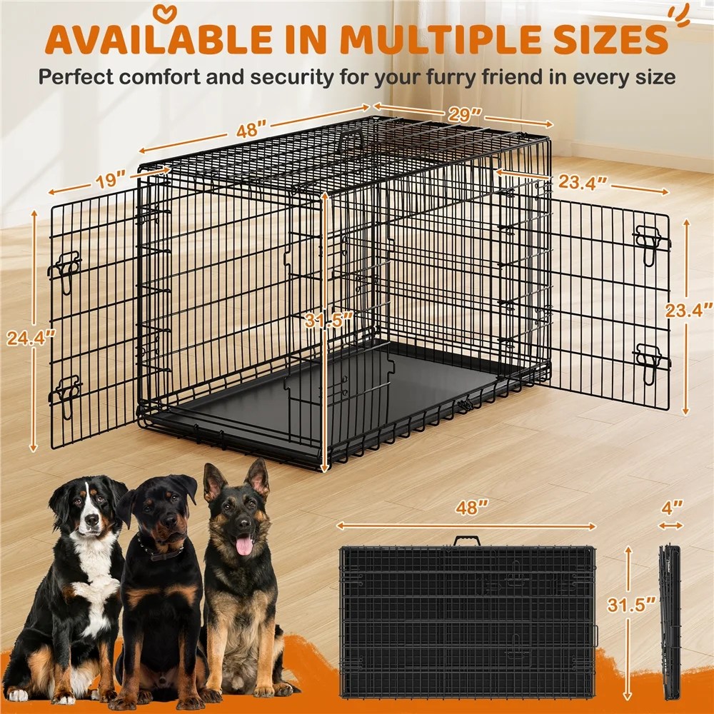 Yaheetech 48.2 inch Foldable Metal Dog Crate Kennel for Large Dogs, 2 Doors, Divider, Pull-out Tray, Black - Image 3