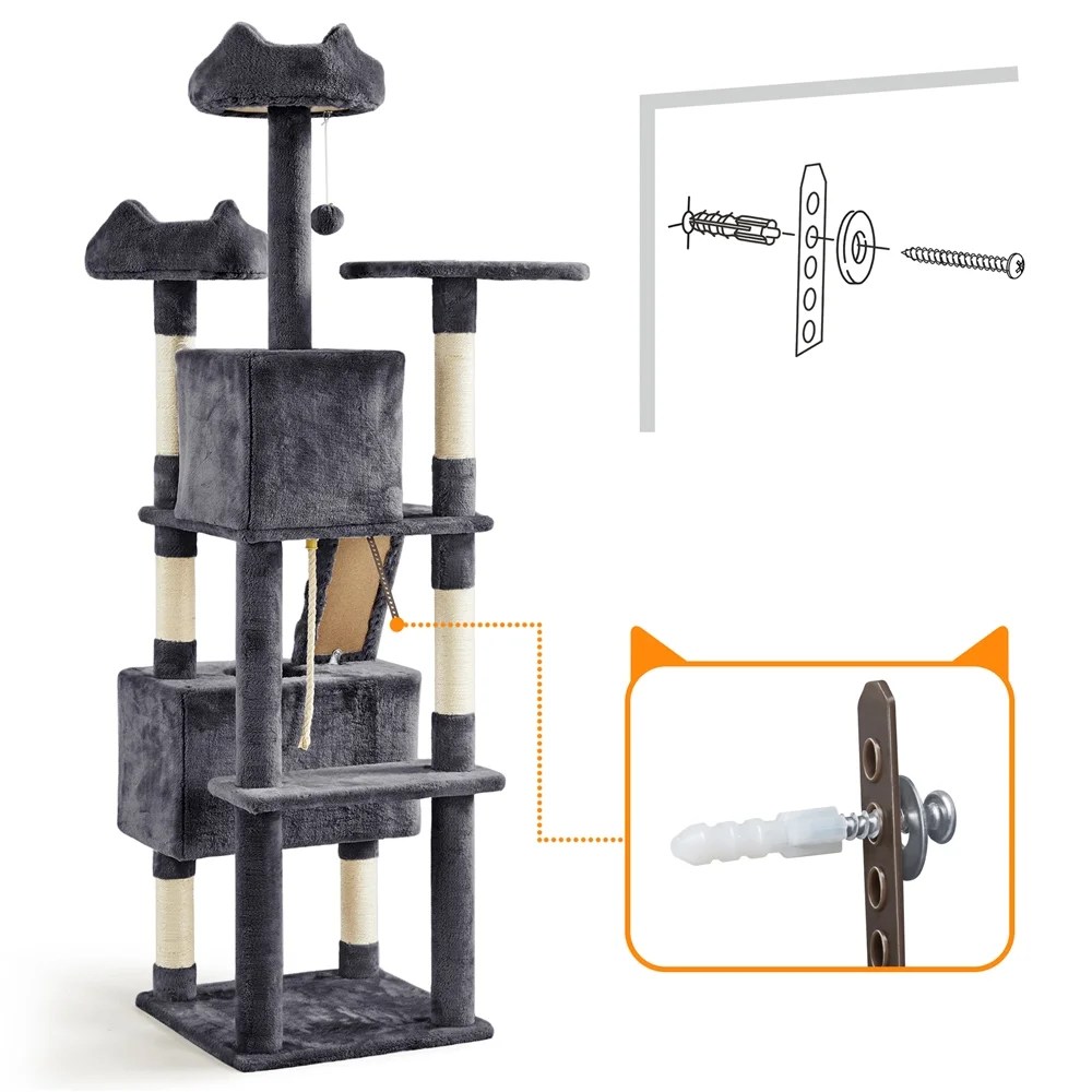 Yaheetech 72" H Cat Tree with 2 Condos - Image 10