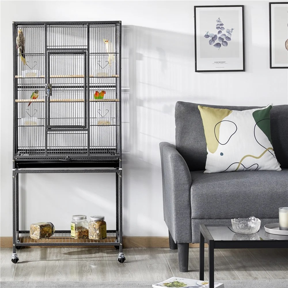 Renwick 54"H Large Rolling Metal Pet Cage for Birds or Small Animal, Black - Image 10