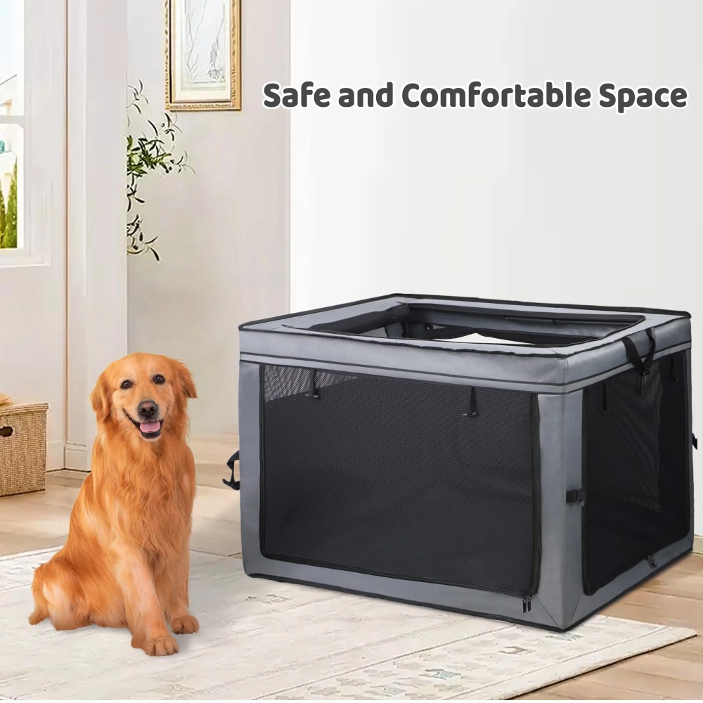 Meghna Collapsible Dog Crate 36 inch Portable Travel Crate 4 Door Foldable Pet Kennel with Durable Mesh Windows Gray - Image 4