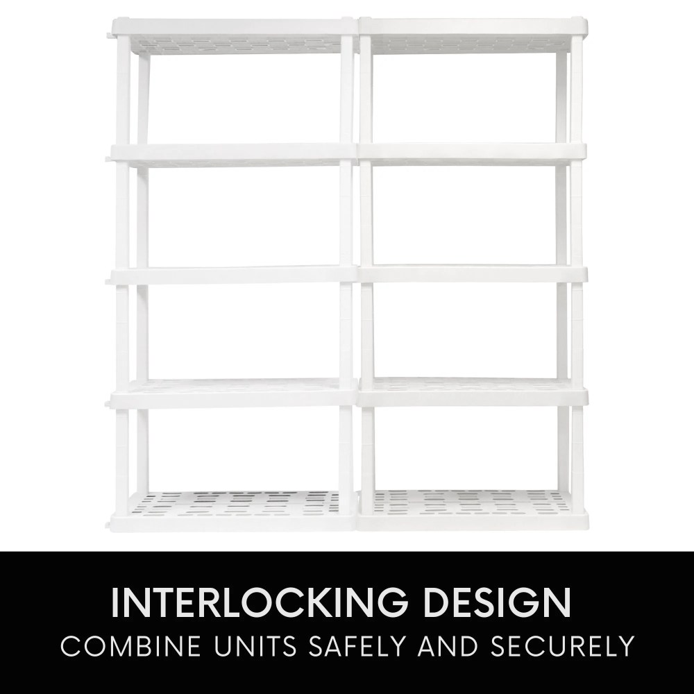 Oskar Plastic Shelving Unit Storage Shelf 5-Tier 74"H x 36"W x 18"D White 750lb Capacity - Image 8
