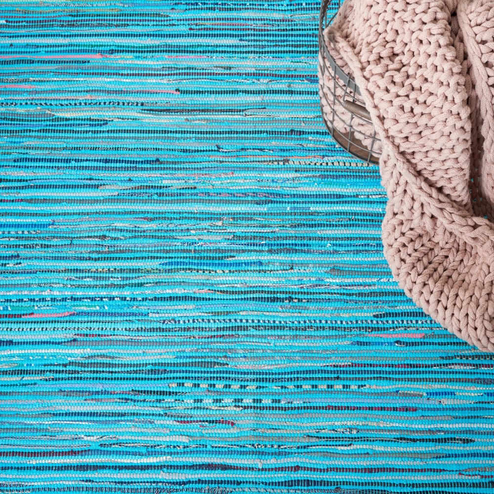 SAFAVIEH Rag Skylar Striped Cotton Area Rug, Turquoise/Multi, 8" x 10" - Image 3