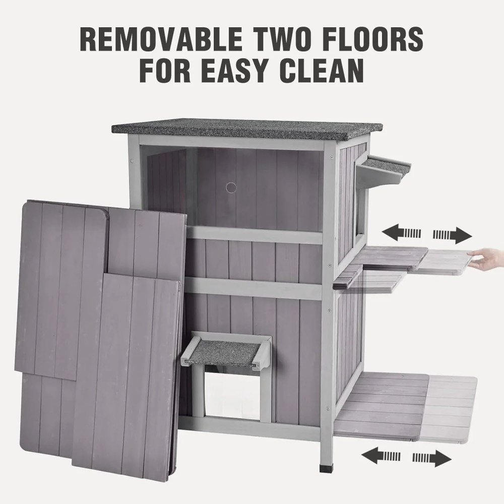 Outdoor Cat House Weatherproof, 2-Storys Feral Cat House with 2 Escape Doors and Window, Stray Cat Shelter with 2 Large Side Doors and Removable Floor - Image 5