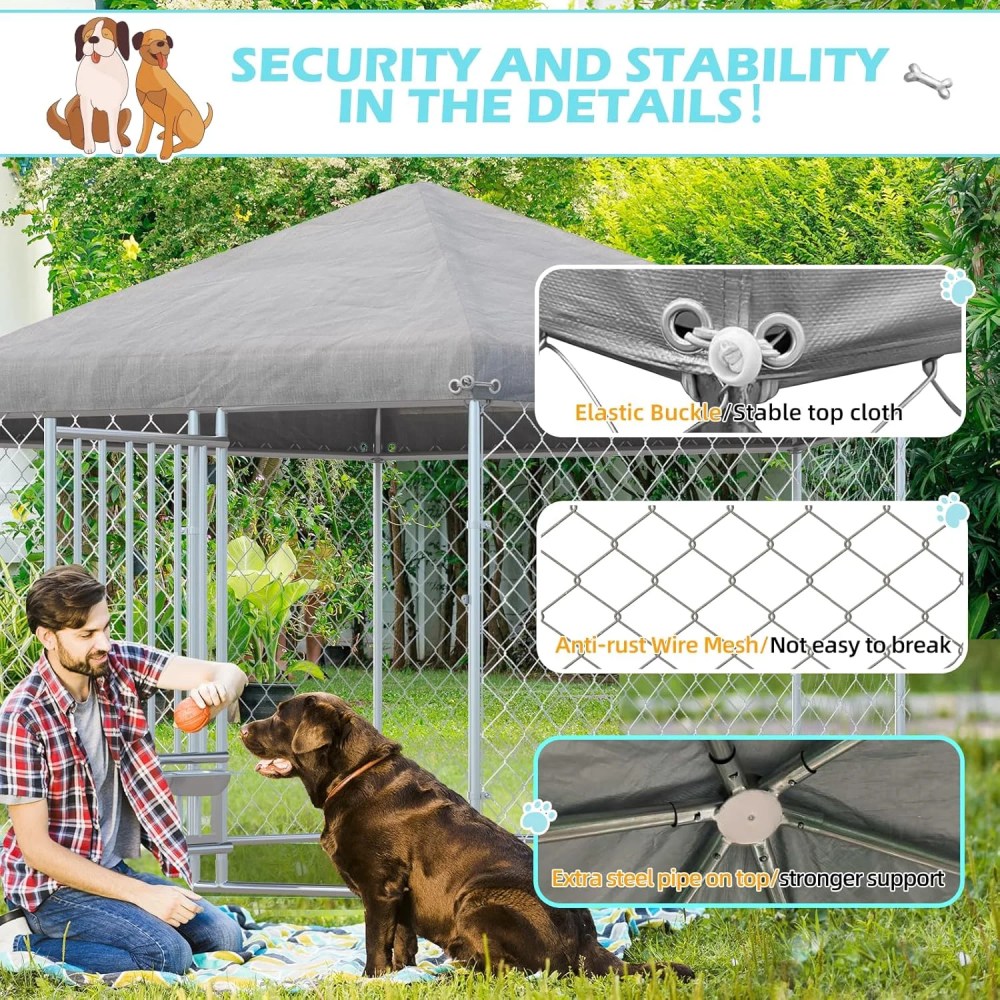 MELLCOM 9'x8'x6" Dog Cage, Dog Kennel Outside, Large Dog Pen, Dog Fence Outdoor for Yard, Sliver - Image 5
