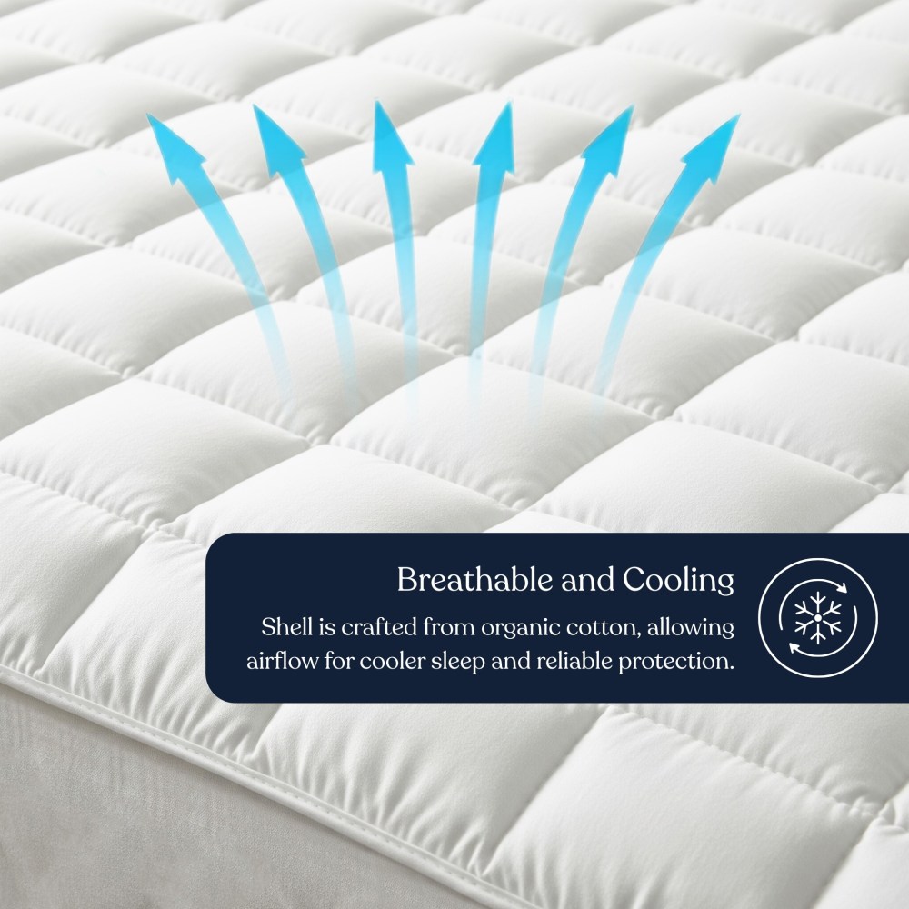 Delara King Organic Cotton Mattress Pad and Protector, Hypoallergenic Down Alternative, Waterproof TPU, Cooling, Noiseless, Mattress Topper & Cover - Image 2