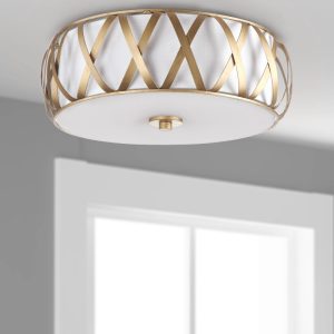 SAFAVIEH Charing 2 Light 15.4 in. Dia. Cross Flush Mount, Antique Gold