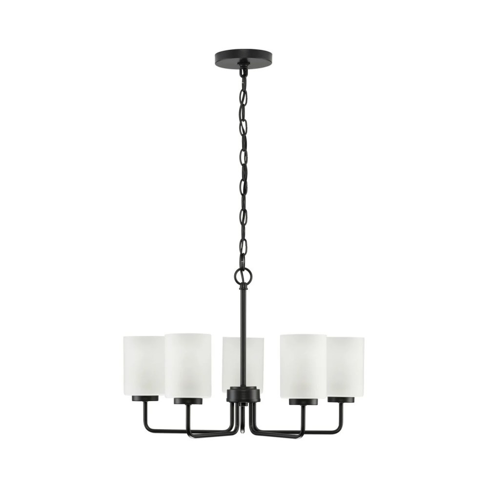Merry Collection Five-Light Matte Black and Etched Glass Transitional Style Chandelier Light - Image 4