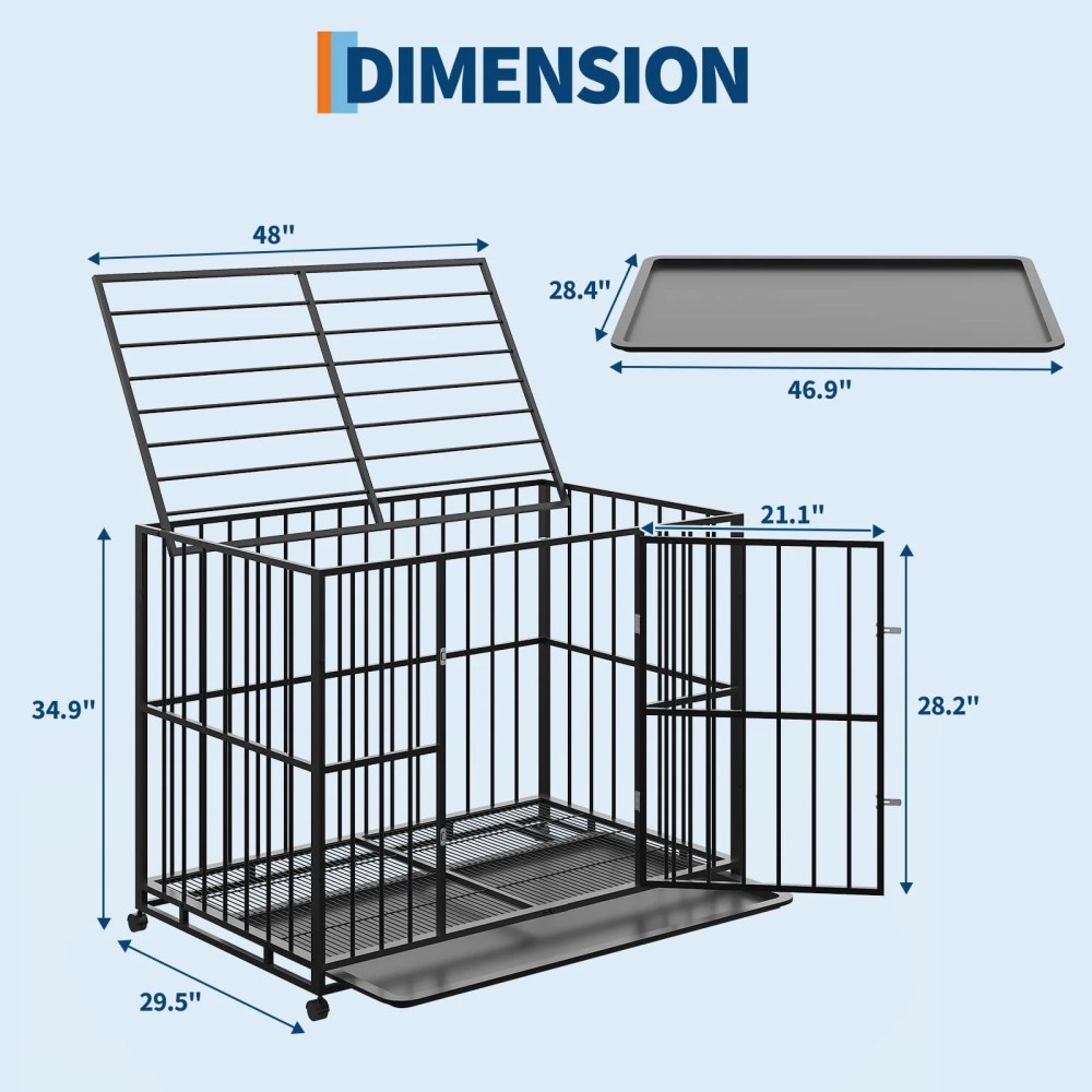 Heavy Duty Stainless Steel Dog Crate for Large & XL Breeds - Indestructible Escape-Proof Kennel with Locking Wheels - Collapsible, Chew-Resistant Indoor/Outdoor Cage with Easy-Clean Removable Tray - Image 6