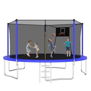 Alvantor Trampoline 14Ft for Kids Age 3-10,  Round Trampolines with Basketball Hoop & Enclosure Net for Backyard Yard, Blue