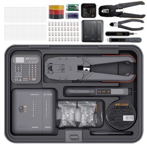13 PCS Voltage Outlet Tester Multimeter Accessories Storage with Ethernet Crimper,Diagonal Cutting Pliers,Cable Tester and Tool Case