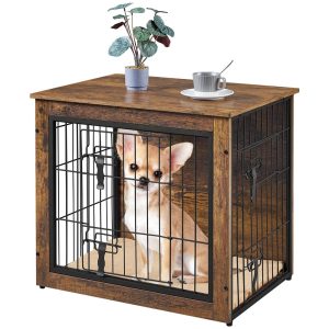 Alden Design 27.5" W Dog Crate Furniture Small Rustic Industrial Wooden Dog Kennel