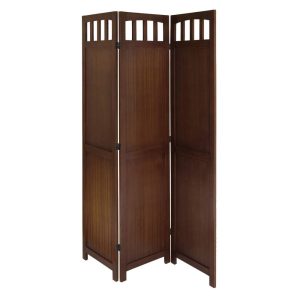 Winsome William 3-Panel Folding Room Divider, Walnut Finish