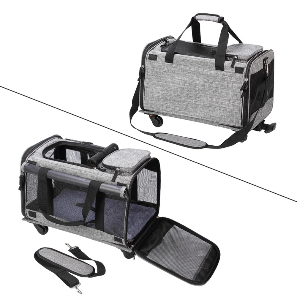 MEXMIODY Pet Carrier with Wheels, Airline Approved Dog Cat Carrier for Medium Small Dogs, Pet Travel Rolling Carrier, Telescopic Handle, Grey - Image 6