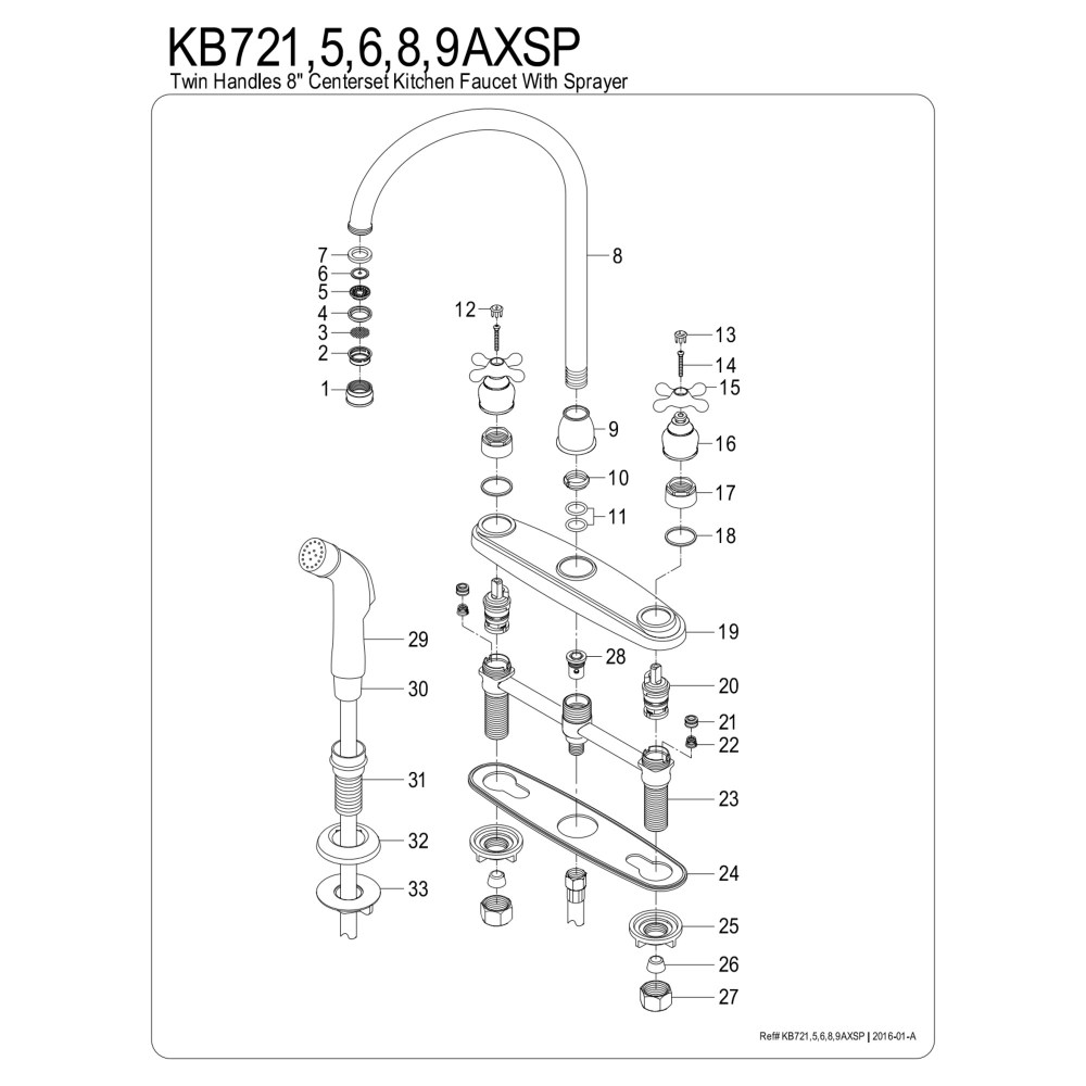 Kingston KB725AXSP Vintage Two-Handle 4-Hole 8" Centerset Kitchen Faucet with Side Sprayer in Oil Rubbed Bronze - Image 2