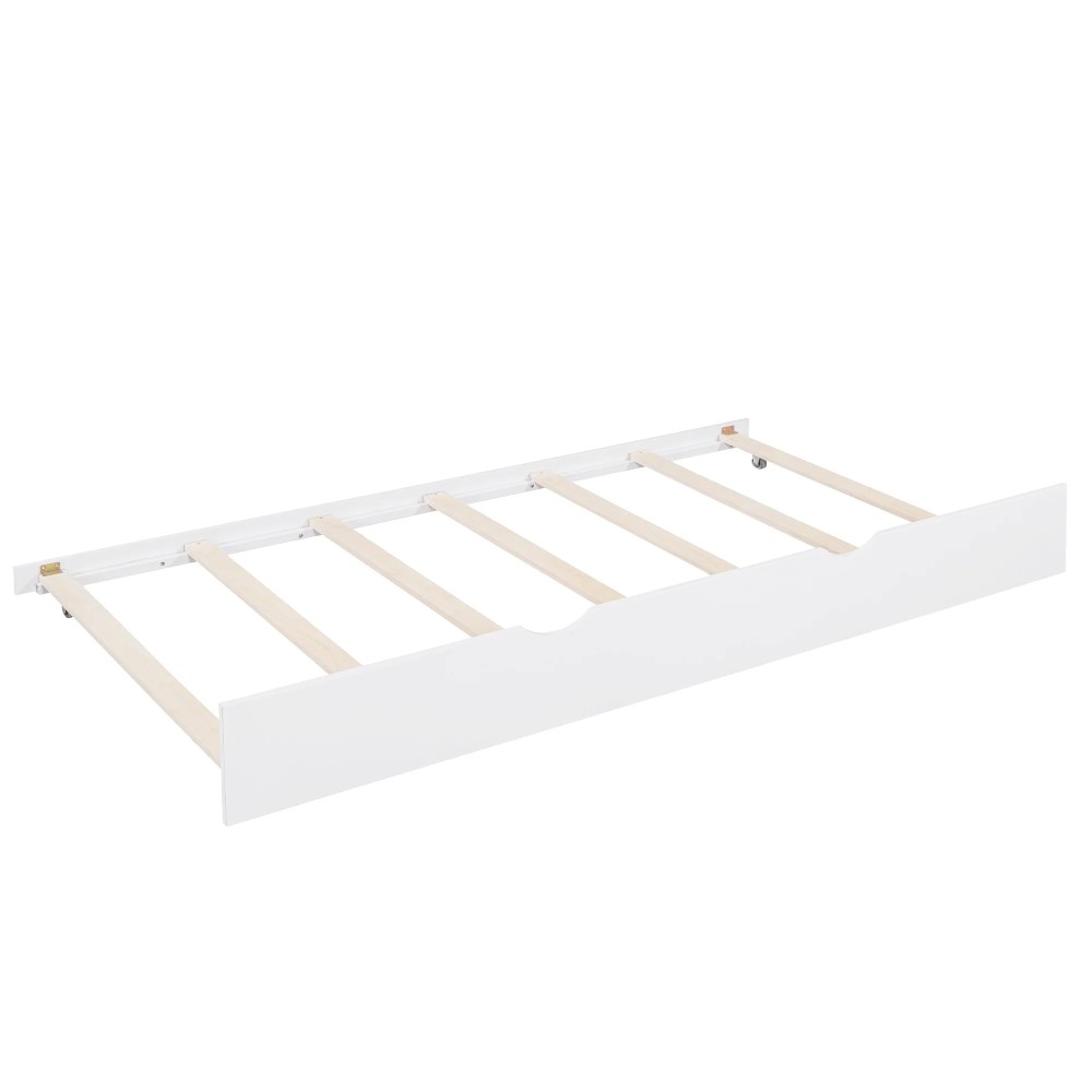 Aukfa House Bed with Trundle, Twin Platform Bed with Storage Shelves and Roof - White - Image 2