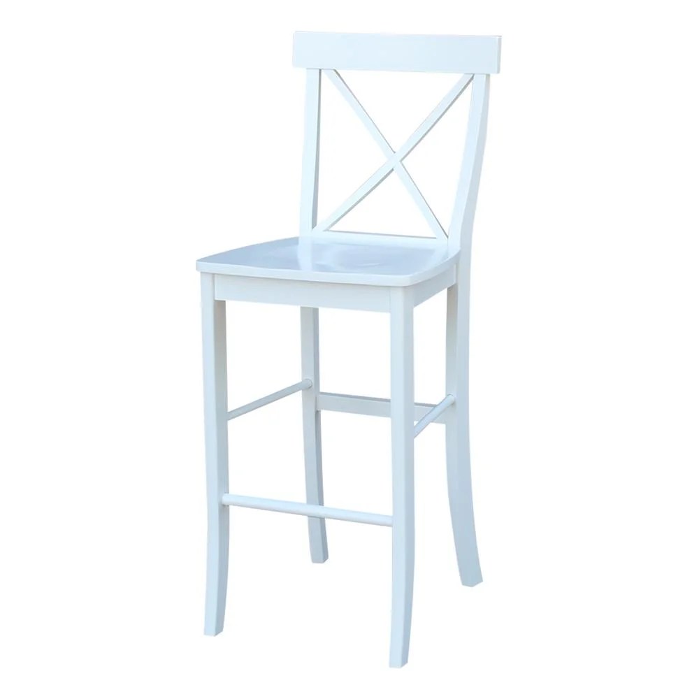 International Concepts Cross Back Solid Wood 30 in. Bar Height Stool in White - Image 2