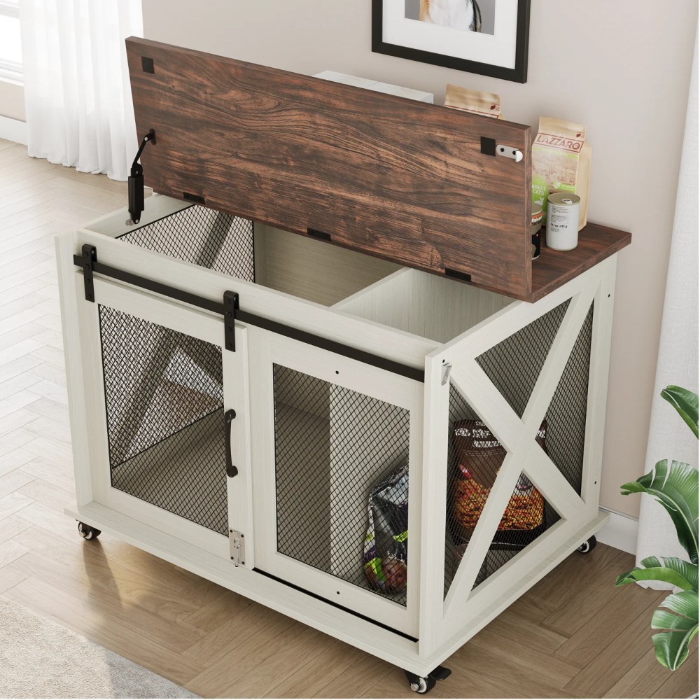 37" Stress-Free Dog Crate with Dual Access Sliding Barn Door & Flip Top Design Creates a Cozy Den for Your Pet - Image 26