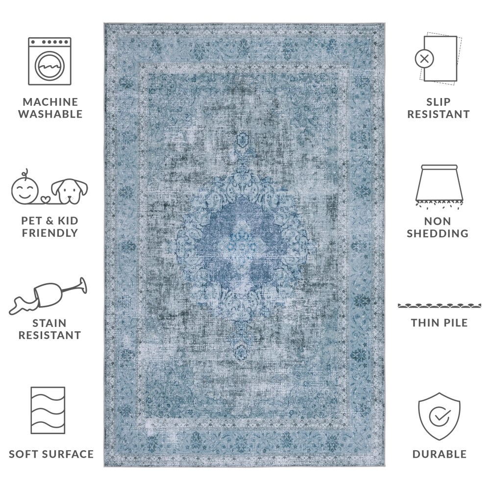 SAFAVIEH Tucson Donovan Traditional Machine Washable Area Rug, 5" x 8", Green - Image 9