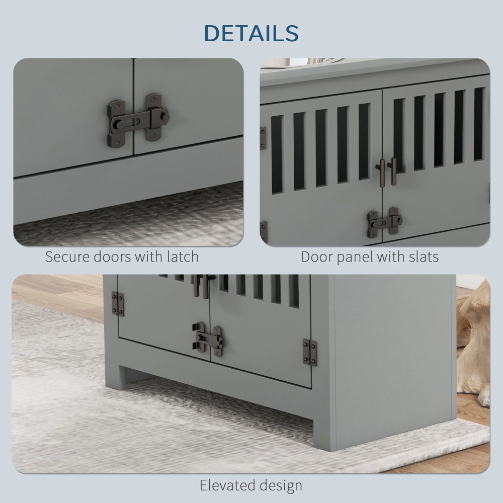 PawHut Dog Food Storage Cabinet with Bowls & Dog Feeding Station, Gray - Image 9