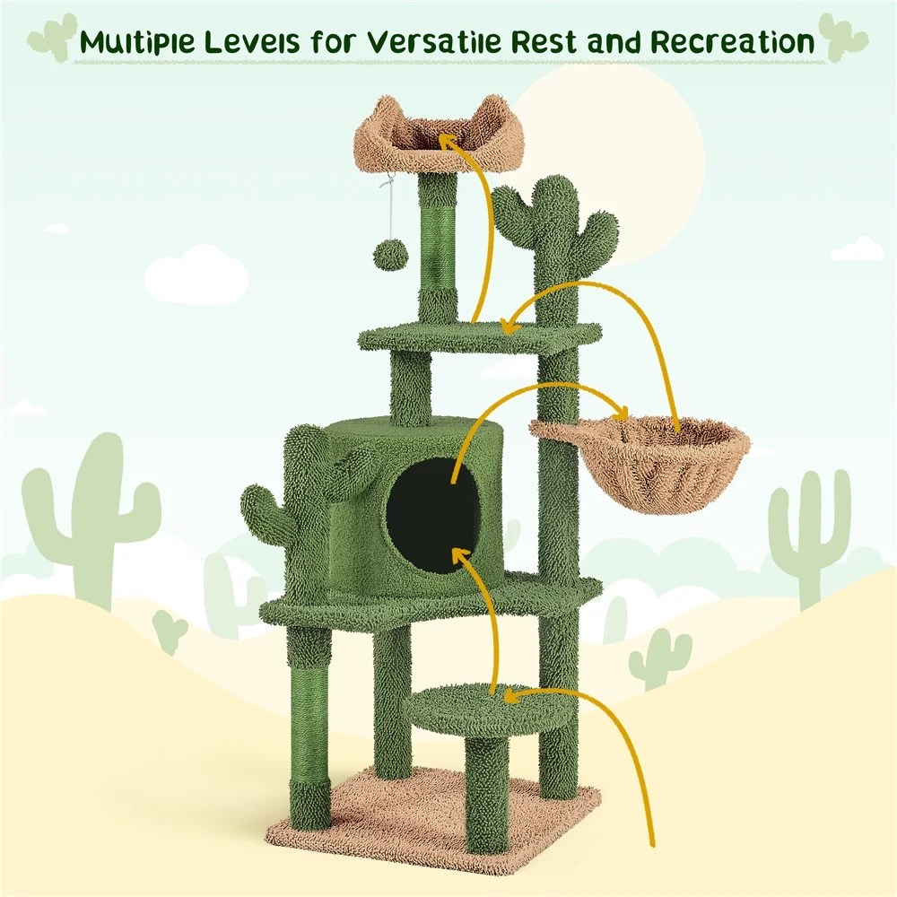 Alden Design 53"H Cat Tree Furniture Natural Sisal Cat Tower for Small- to Medium-sized Cats - Image 6
