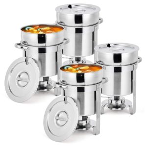 11QT Commercial Soup Warmer Set,Stainless Steel Round Soup Chafer with Pots,Notched Lids & Fuel Holders,Food Warmer Sets for Buffets,Events and Party Service
