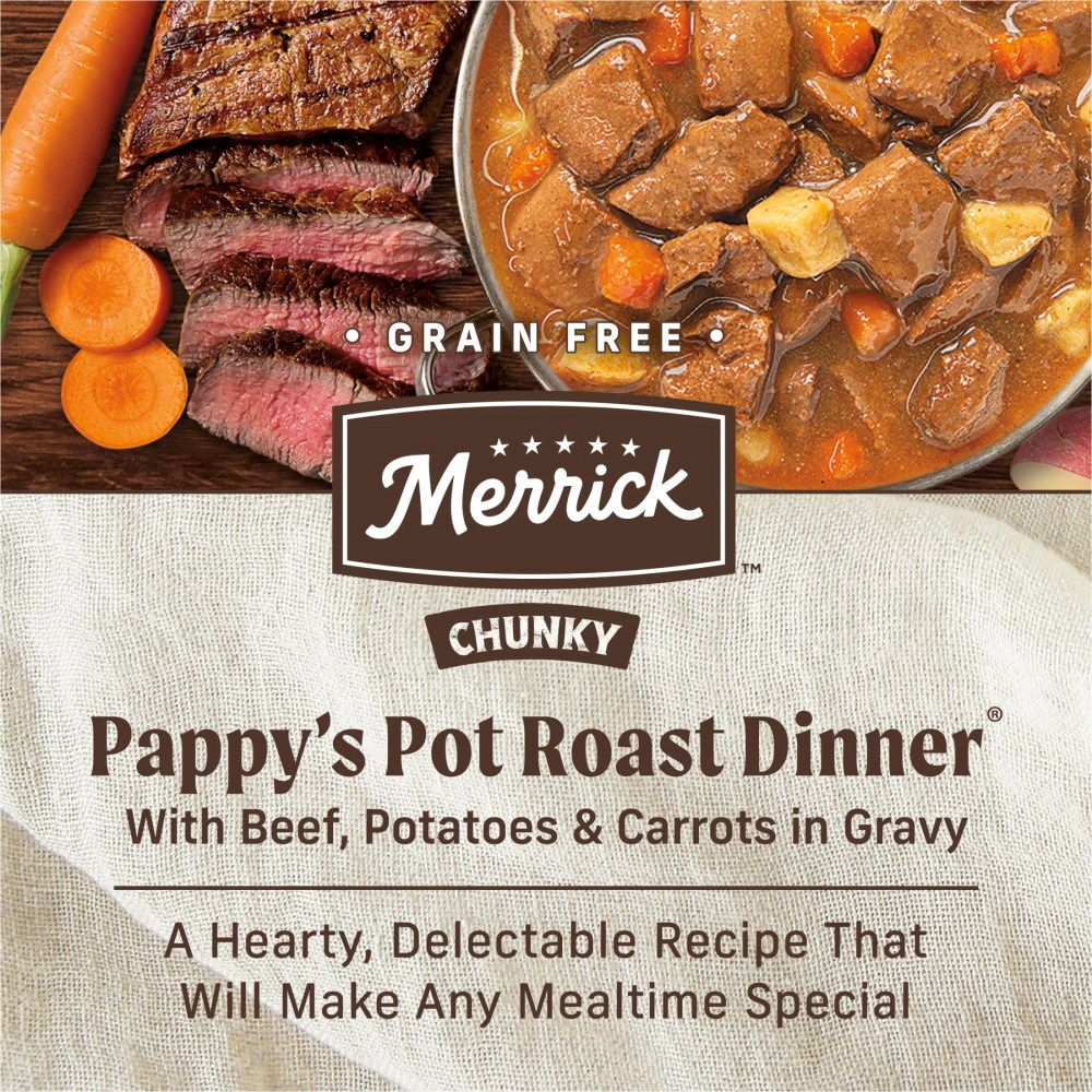 Merrick Chunky Wet Dog Food Grain Free Pot Roast Beef & Veggies in Gravy, 12.7 oz Cans (12 Pack) - Image 5