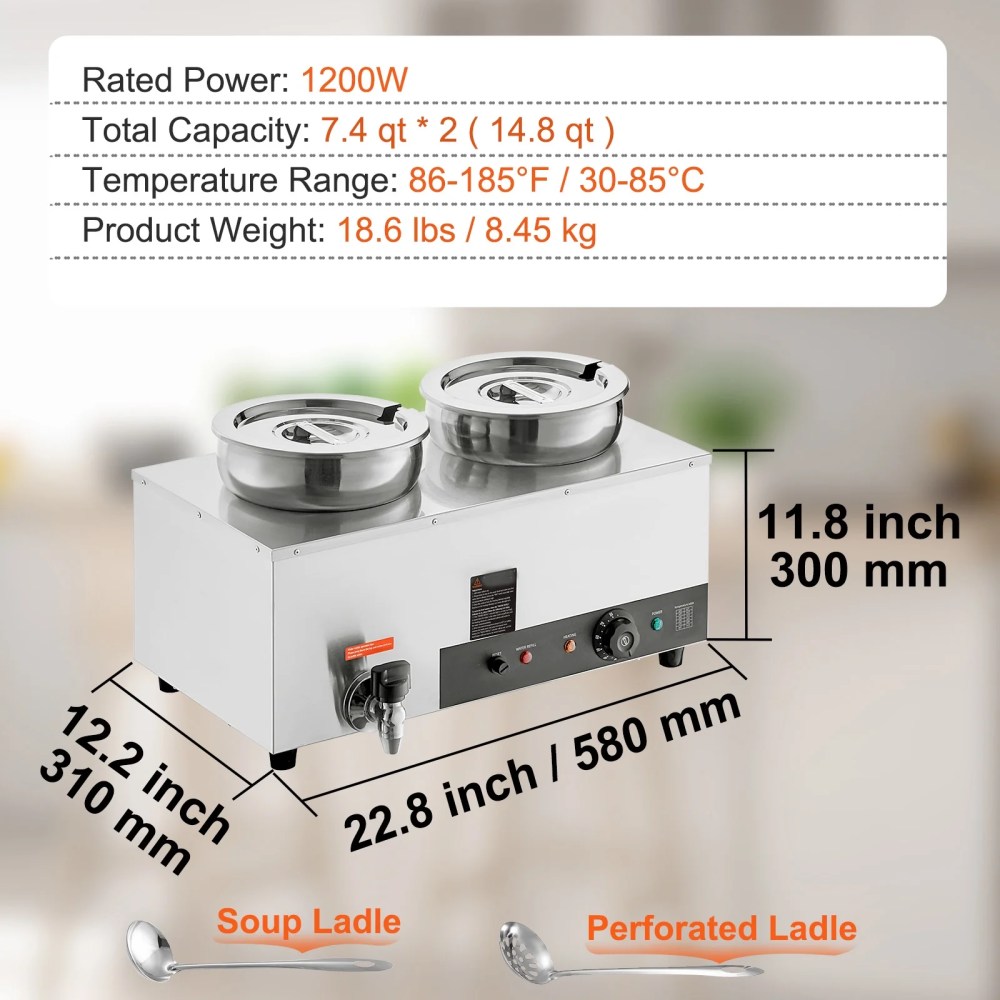 VEVOR Commercial Soup Warmer Soup Station with 27.4 Qt Pot Soup Kettle Warmer - Image 5