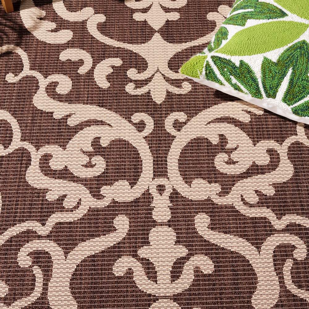 Safavieh Courtyard Dara Damask Indoor/Outdoor Area Rug, Chocolate/Natural, 6'7" x 6'7" Square - Image 5