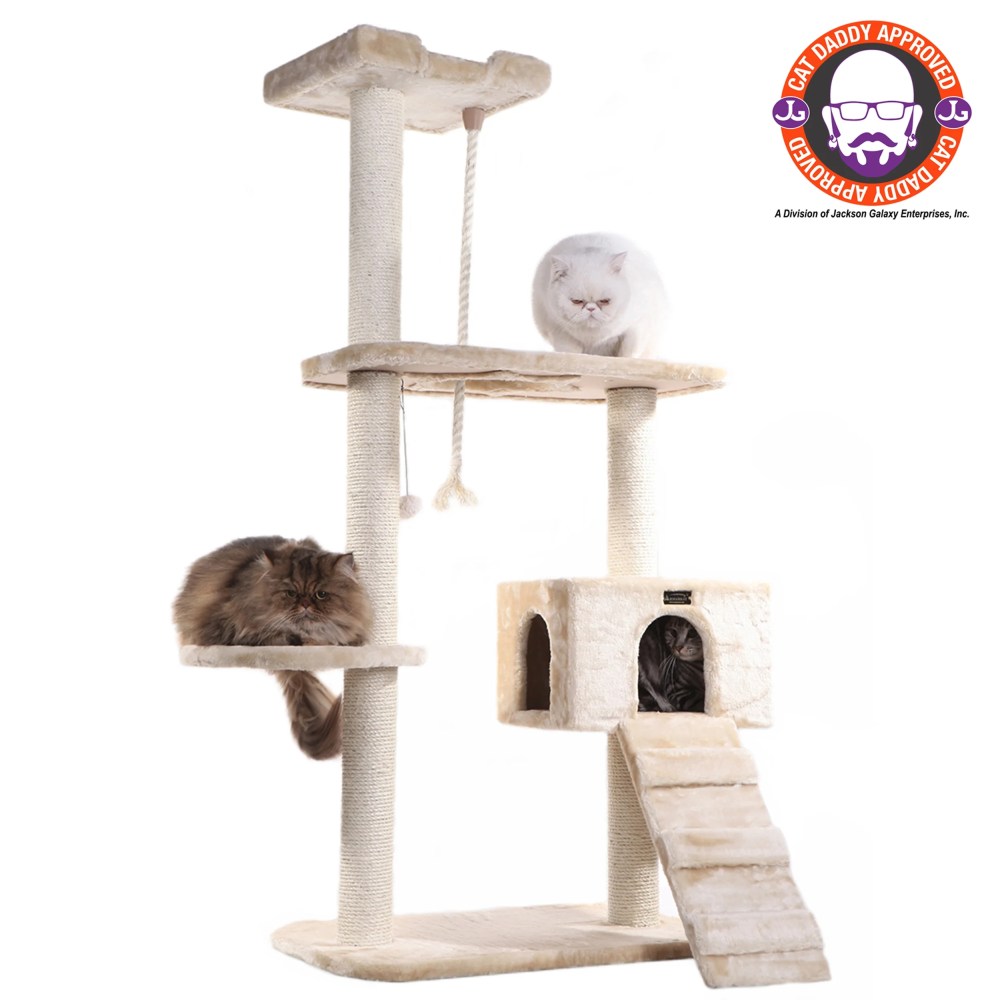 Armarkat 58-in Cat Tree & Condo Scratching Post Tower, Beige - Image 6