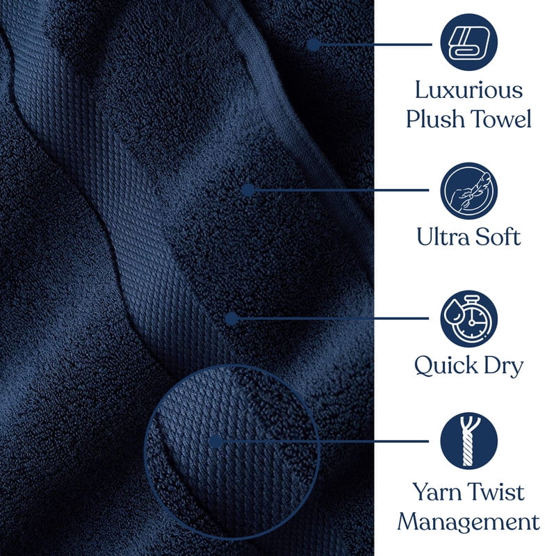 Delara Organic Cotton Bath Sheet 36"x70" Pack of 4, 650 GSM Plush Soft Quick-Dry Ultra-Absorbent Towels, GOTS & OEKO-TEX Certified, Navy Blue - Image 3