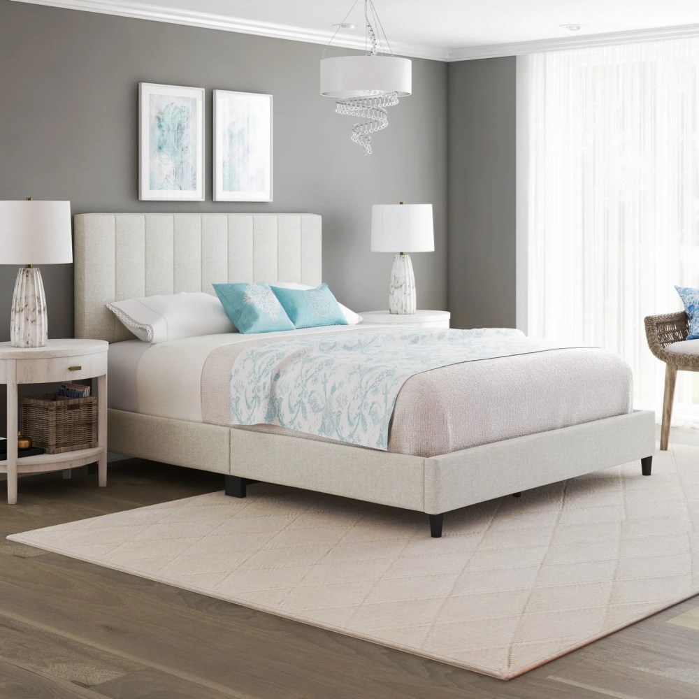 Boyd Sleep Leah Off White Linen Queen Size Fully Upholstered Platform Bed Frame with Adjustable Headboard - Image 10