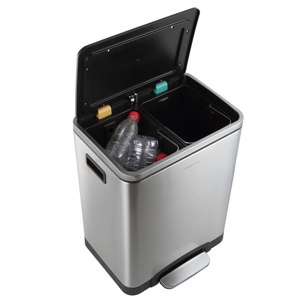 happimess Elmo Rectangular 8-Gallon Double Bucket Trash Can with Soft-Close Lid, Platinum Silver, HPM1004A - Image 4