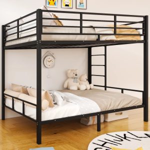 Zimtown Twin over Twin Steel Bunk Beds Frame, 14.8" Height Guardrail,Bedroom Dorm Room for Kids Adult Children,Black