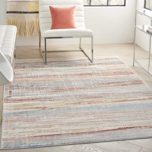 Nourison Elation Abstract Striped Ivory Multicolor 5'3" x 7'3" Area Rug, (5" x 7")