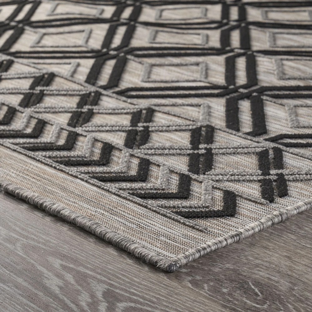 LR Home Reese 5" x 7", Black/Gray Diamond Fade, Stain, and Moisture Resistant Indoor/Outdoor Area Rug - Image 4