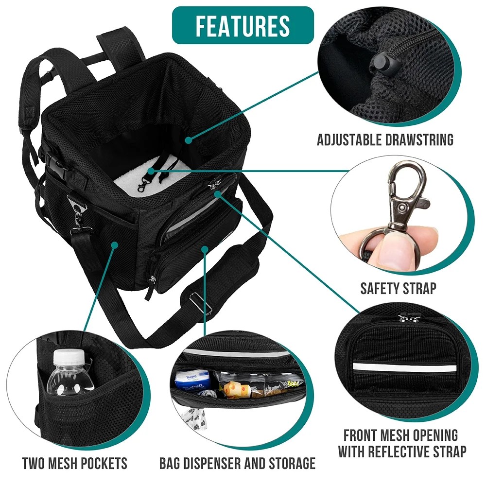 PetAmi Dog Bike Basket, Soft-sided Ventilated Dog Bike Carrier Backpack, Dog Pet Bicycle Basket for Bike Handlebar, Small Medium Puppy Cat Kitten Car Booster Seat with Safety Strap (Black) - Image 3