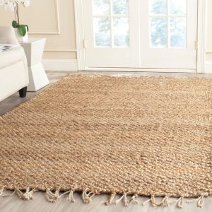 SAFAVIEH Natural Fiber Tangier Solid Braided Fringe Jute Area Rug, Natural, 4" x 6"