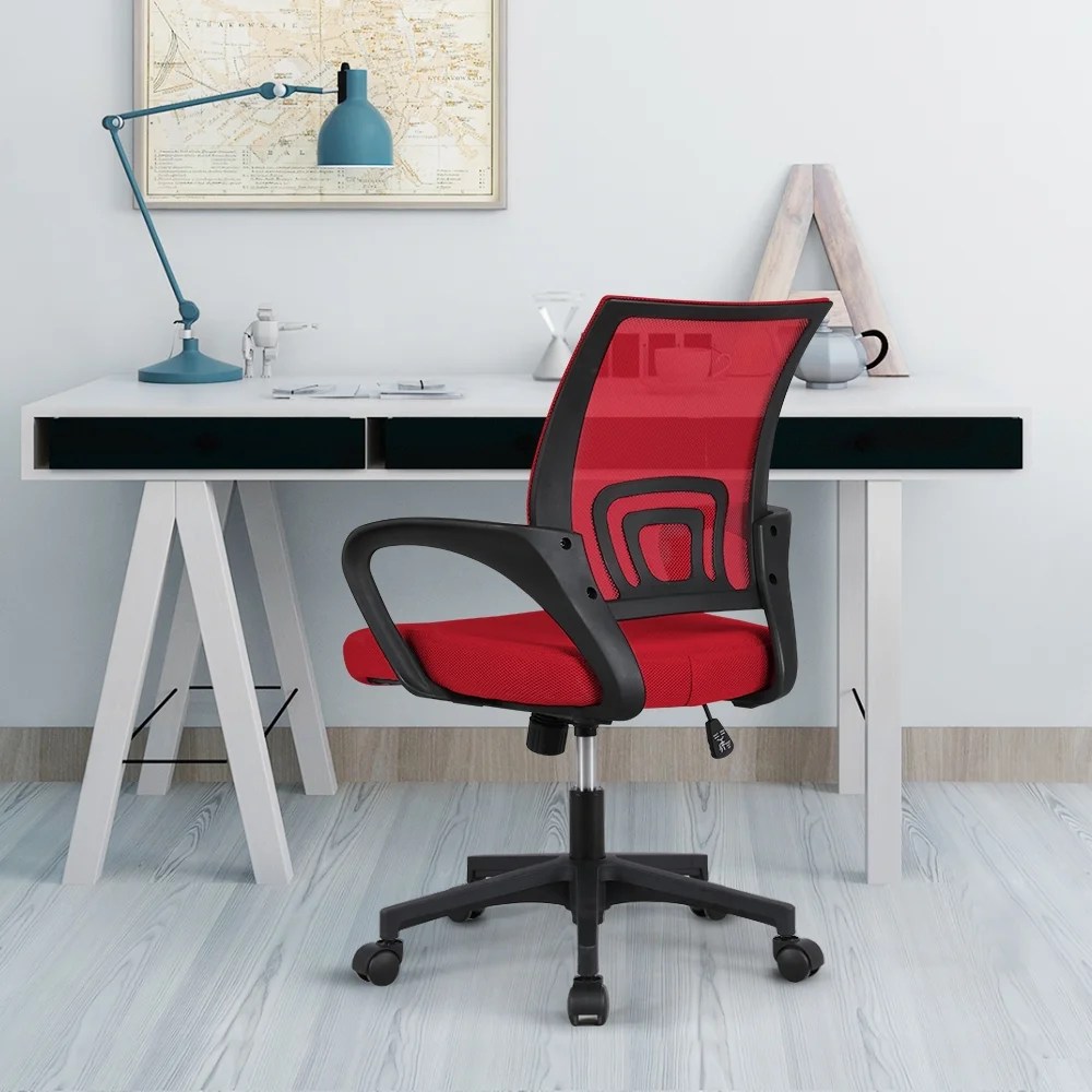 Alden Design Adjustable Mid Back Mesh Swivel Office Chair with Armrest, Set of 2, Red - Image 7